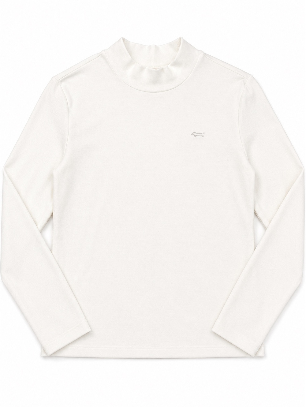 Women’s White Mock Neck Long Sleeve Knit Top Embroidered Dachshund Size Small